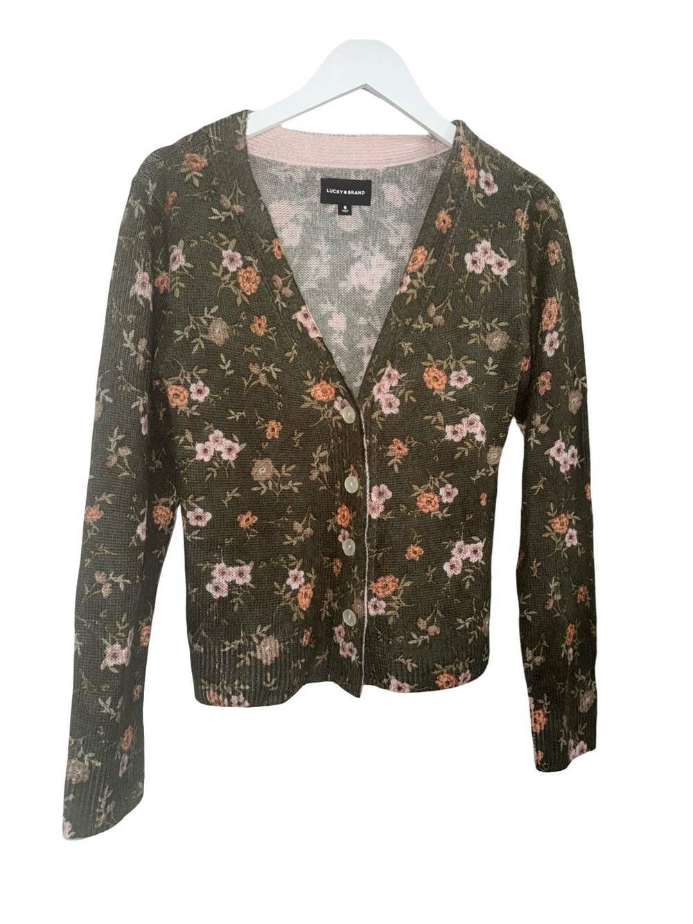 Lucky Brand Olive Green Floral V‑Neck Button Cardigan - Picture 6 of 6